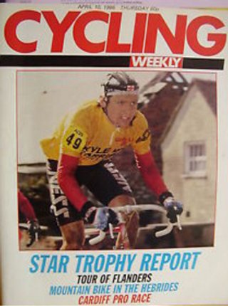 Phil Bateman racing on the front cover of Cycling Weekly in 1988